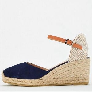 Kanna Open Toe Espadrille Wedge Sandals in Blue Suede